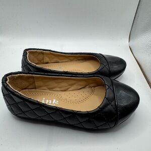 Link Toddler Girls Size 9 Black Flats Shoes with Patent Toe and Quilted Pattern